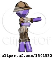 Purple Explorer Ranger Man Presenting Something To His Left