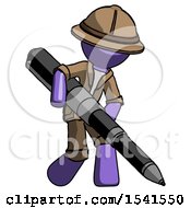 Purple Explorer Ranger Man Writing With A Really Big Pen