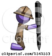 Purple Explorer Ranger Man Posing With Giant Pen In Powerful Yet Awkward Manner