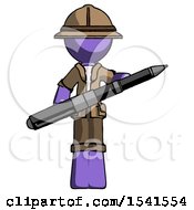 Purple Explorer Ranger Man Posing Confidently With Giant Pen