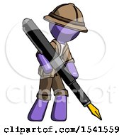 Purple Explorer Ranger Man Drawing Or Writing With Large Calligraphy Pen
