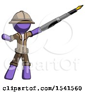 Poster, Art Print Of Purple Explorer Ranger Man Pen Is Mightier Than The Sword Calligraphy Pose