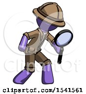 Poster, Art Print Of Purple Explorer Ranger Man Inspecting With Large Magnifying Glass Right