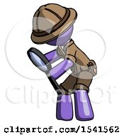 Poster, Art Print Of Purple Explorer Ranger Man Inspecting With Large Magnifying Glass Left