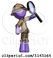 Poster, Art Print Of Purple Explorer Ranger Man Inspecting With Large Magnifying Glass Facing Up