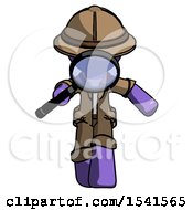 Poster, Art Print Of Purple Explorer Ranger Man Looking Down Through Magnifying Glass