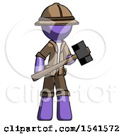 Poster, Art Print Of Purple Explorer Ranger Man With Sledgehammer Standing Ready To Work Or Defend