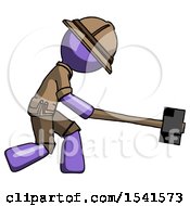 Poster, Art Print Of Purple Explorer Ranger Man Hitting With Sledgehammer Or Smashing Something