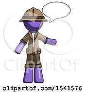 Poster, Art Print Of Purple Explorer Ranger Man With Word Bubble Talking Chat Icon