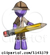 Poster, Art Print Of Purple Explorer Ranger Man Writer Or Blogger Holding Large Pencil