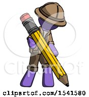 Poster, Art Print Of Purple Explorer Ranger Man Writing With Large Pencil