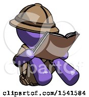 Poster, Art Print Of Purple Explorer Ranger Man Reading Book While Sitting Down