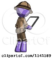Poster, Art Print Of Purple Explorer Ranger Man Looking At Tablet Device Computer Facing Away