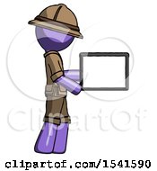 Poster, Art Print Of Purple Explorer Ranger Man Show Tablet Device Computer To Viewer Blank Area