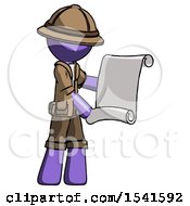 Poster, Art Print Of Purple Explorer Ranger Man Holding Blueprints Or Scroll