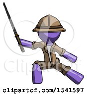 Poster, Art Print Of Purple Explorer Ranger Man With Ninja Sword Katana In Defense Pose