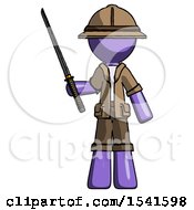 Poster, Art Print Of Purple Explorer Ranger Man Standing Up With Ninja Sword Katana