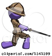 Poster, Art Print Of Purple Explorer Ranger Man With Ninja Sword Katana Slicing Or Striking Something