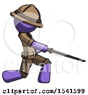 Purple Explorer Ranger Man With Ninja Sword Katana Slicing Or Striking Something