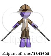 Poster, Art Print Of Purple Explorer Ranger Man Posing With Two Ninja Sword Katanas