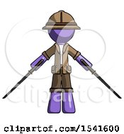 Purple Explorer Ranger Man Posing With Two Ninja Sword Katanas