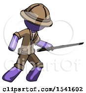 Purple Explorer Ranger Man Stabbing With Ninja Sword Katana