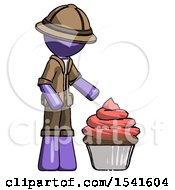 Poster, Art Print Of Purple Explorer Ranger Man With Giant Cupcake Dessert