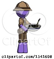 Poster, Art Print Of Purple Explorer Ranger Man Holding Noodles Offering To Viewer