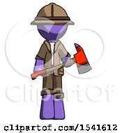 Poster, Art Print Of Purple Explorer Ranger Man Holding Red Fire Fighters Ax