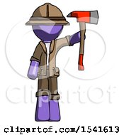 Poster, Art Print Of Purple Explorer Ranger Man Holding Up Red Firefighters Ax