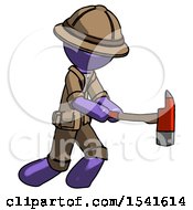 Poster, Art Print Of Purple Explorer Ranger Man With Ax Hitting Striking Or Chopping