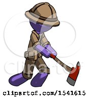 Poster, Art Print Of Purple Explorer Ranger Man Striking With A Red Firefighters Ax