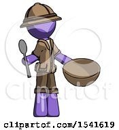 Poster, Art Print Of Purple Explorer Ranger Man With Empty Bowl And Spoon Ready To Make Something