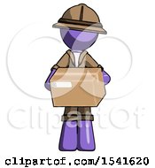Poster, Art Print Of Purple Explorer Ranger Man Holding Box Sent Or Arriving In Mail