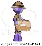 Poster, Art Print Of Purple Explorer Ranger Man Holding Package To Send Or Recieve In Mail