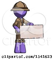 Poster, Art Print Of Purple Explorer Ranger Man Presenting Large Envelope