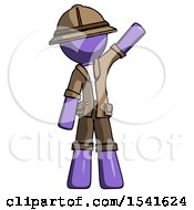 Poster, Art Print Of Purple Explorer Ranger Man Waving Emphatically With Left Arm