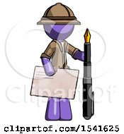 Poster, Art Print Of Purple Explorer Ranger Man Holding Large Envelope And Calligraphy Pen
