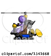 Purple Design Mascot Woman Flying In Gyrocopter Front Side Angle View