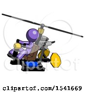 Purple Design Mascot Man Flying In Gyrocopter Front Side Angle Top View
