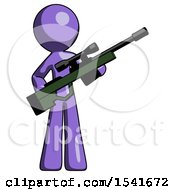 Poster, Art Print Of Purple Design Mascot Man Holding Sniper Rifle Gun