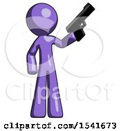 Purple Design Mascot Man Holding Handgun