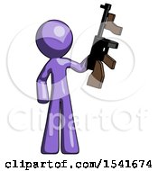 Purple Design Mascot Man Holding Tommygun