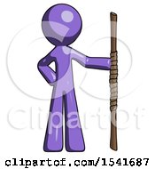 Purple Design Mascot Man Holding Staff Or Bo Staff