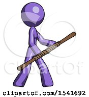 Poster, Art Print Of Purple Design Mascot Woman Holding Bo Staff In Sideways Defense Pose