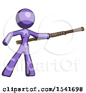 Poster, Art Print Of Purple Design Mascot Woman Bo Staff Pointing Right Kung Fu Pose