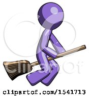 Poster, Art Print Of Purple Design Mascot Man Flying On Broom