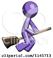Purple Design Mascot Man Flying On Broom
