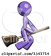 Poster, Art Print Of Purple Design Mascot Woman Flying On Broom