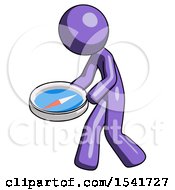 Purple Design Mascot Man Walking With Large Compass